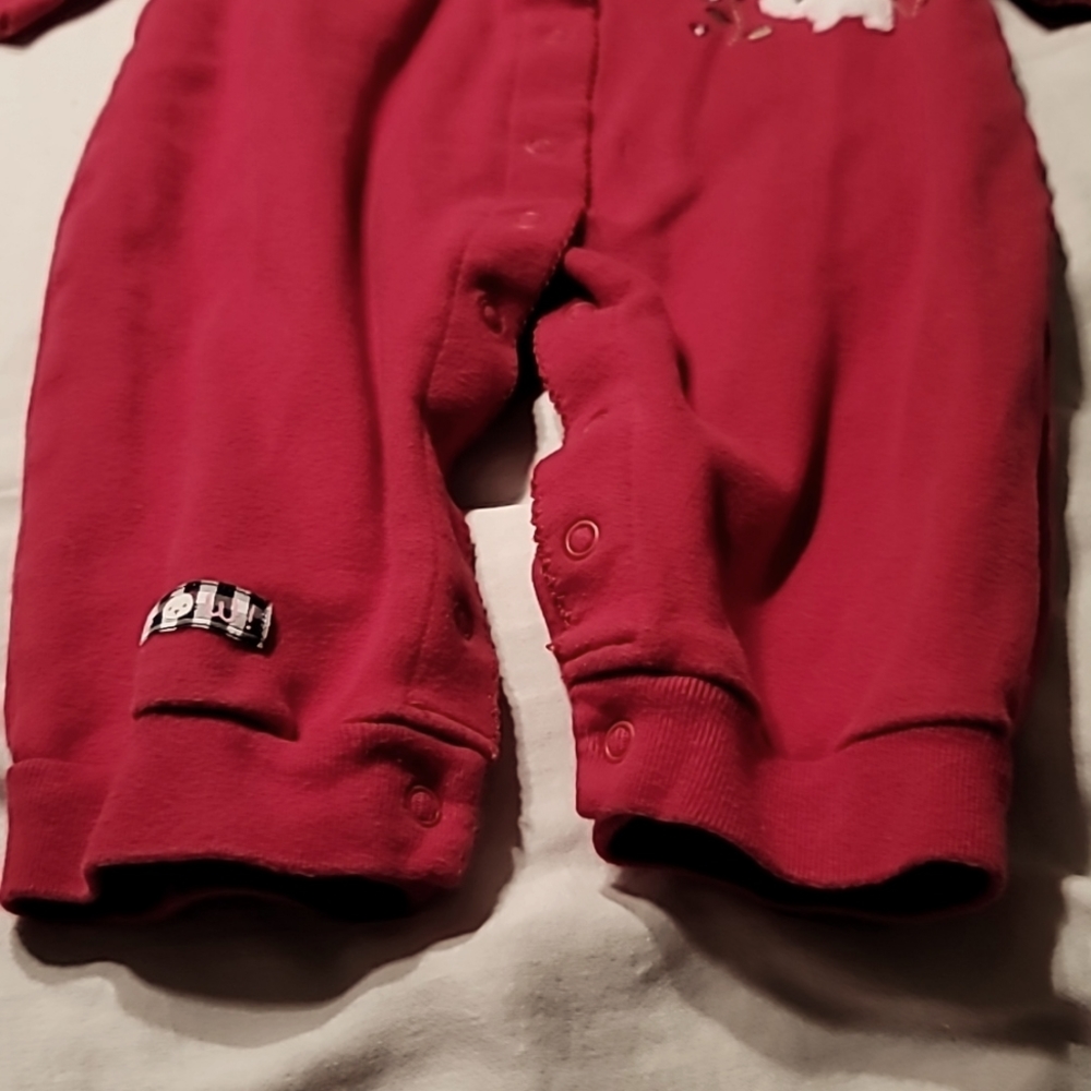 Children girls red jersey jumpsuit with kitty 12 month - Picture 3 of 8
